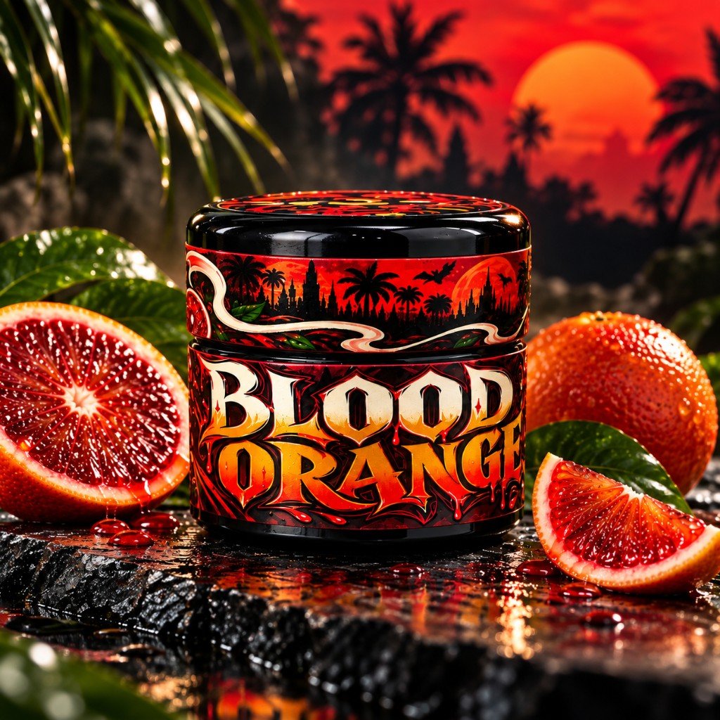 Blood Orange black jar with red sunset inspired artwork